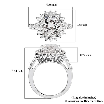 White Topaz Sunburst Ring in Platinum Over Sterling Silver (Size 10.0) 5.50 ctw