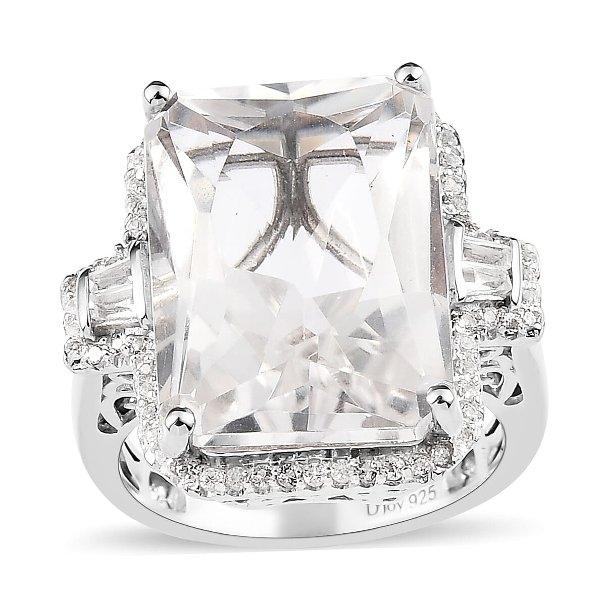 Radiant Cut White Topaz Ring in Platinum Over Sterling Silver (Size 10.0) 18.60 ctw