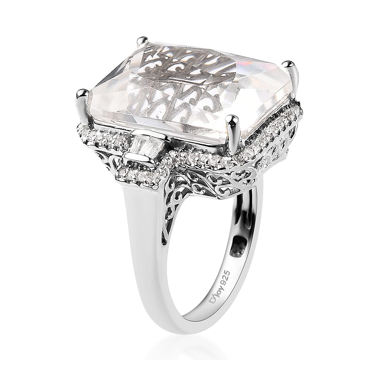 Radiant Cut White Topaz Ring in Platinum Over Sterling Silver 18.60 ctw image number 3
