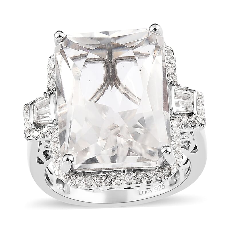 Radiant Cut White Topaz Ring in Platinum Over Sterling Silver (Size 7.0) 18.60 ctw