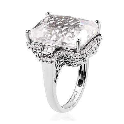 Radiant Cut White Topaz Ring in Platinum Over Sterling Silver (Size 7.0) 18.60 ctw