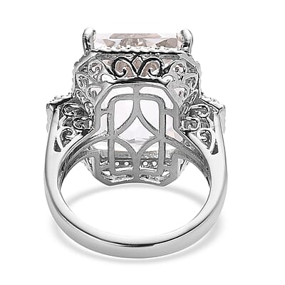 Radiant Cut White Topaz Ring in Platinum Over Sterling Silver (Size 7.0) 18.60 ctw