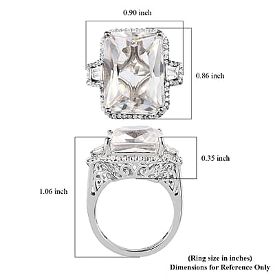 Radiant Cut White Topaz Ring in Platinum Over Sterling Silver (Size 7.0) 18.60 ctw
