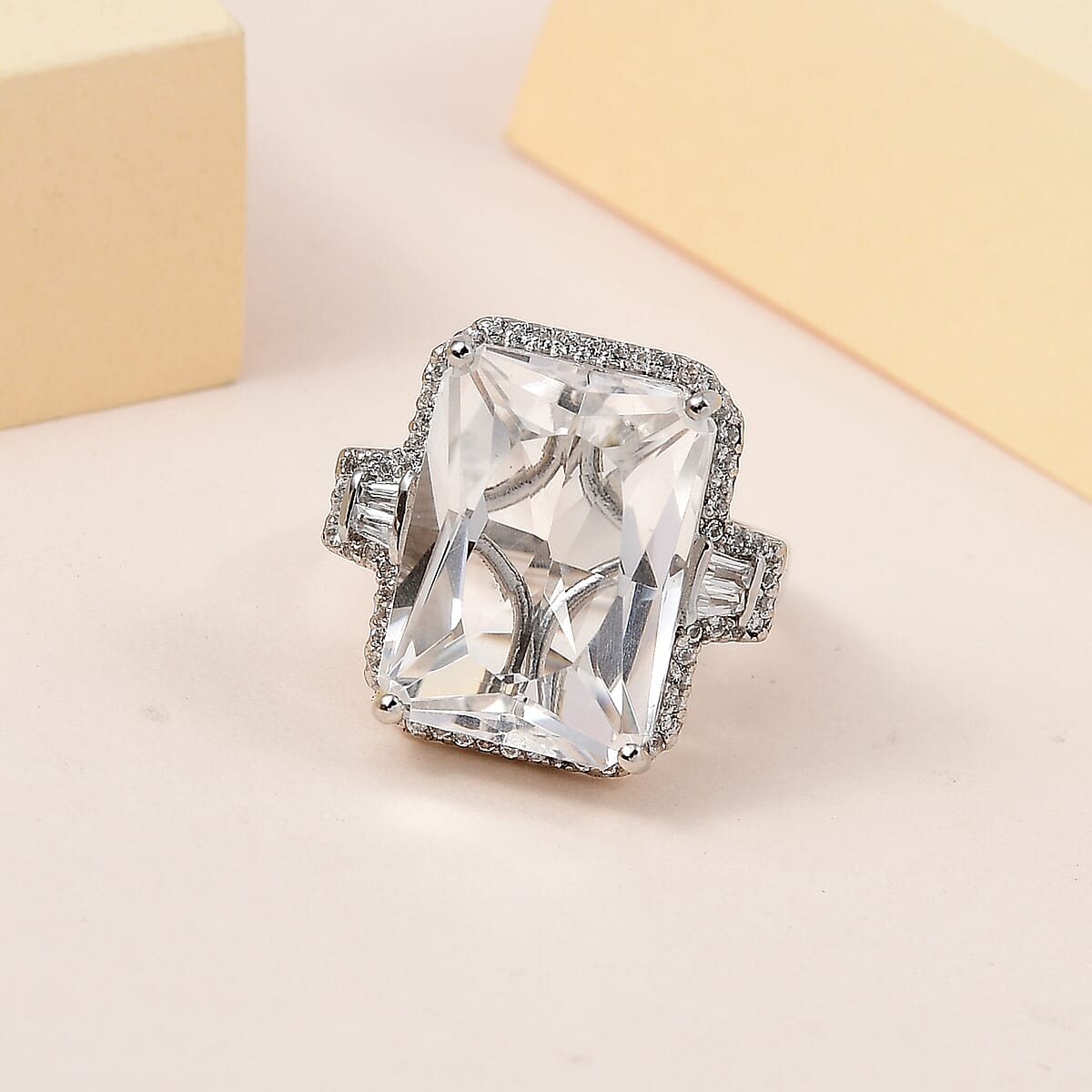 Radiant Cut White Topaz Ring in Platinum Over Sterling Silver (Size 8.0) 18.60 ctw image number 1