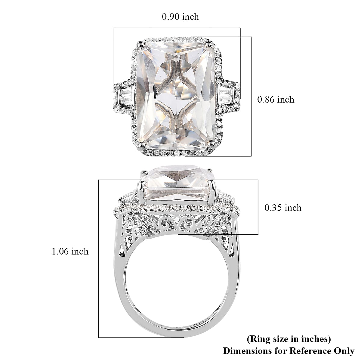Radiant Cut White Topaz Ring in Platinum Over Sterling Silver (Size 9.0) 18.60 ctw image number 5