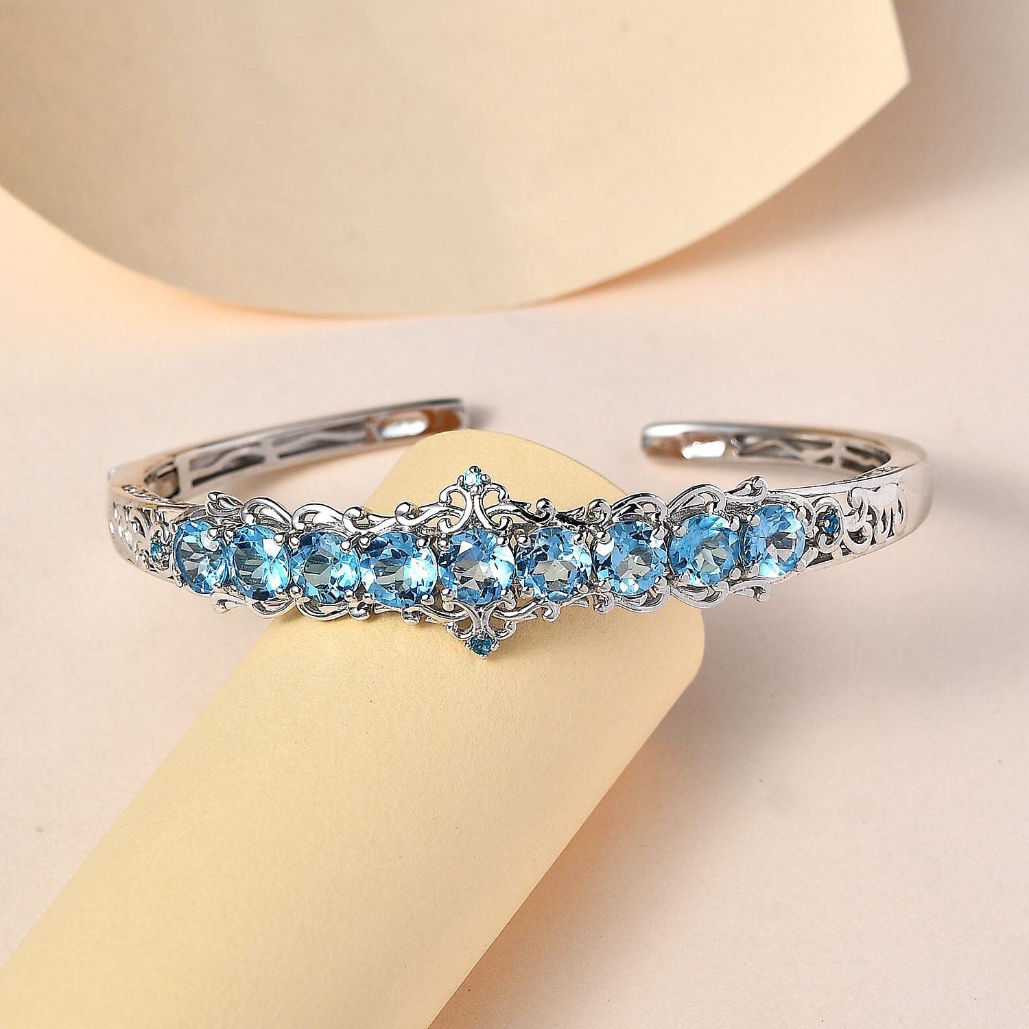 Marambaia Topaz and Malgache Neon Apatite Cuff Bracelet in Platinum Over Sterling Silver (7.25 In) 8.35 ctw