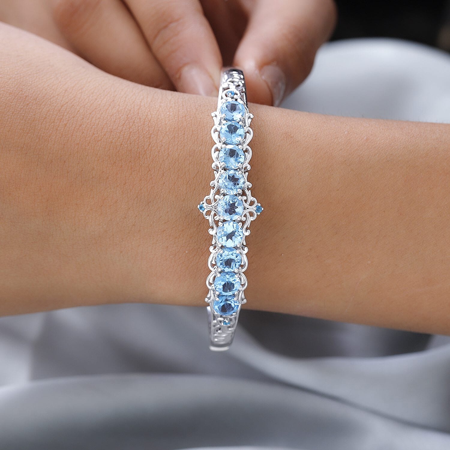 Marambaia Topaz and Malgache Neon Apatite Cuff Bracelet in Platinum Over Sterling Silver (7.25 In) 8.35 ctw
