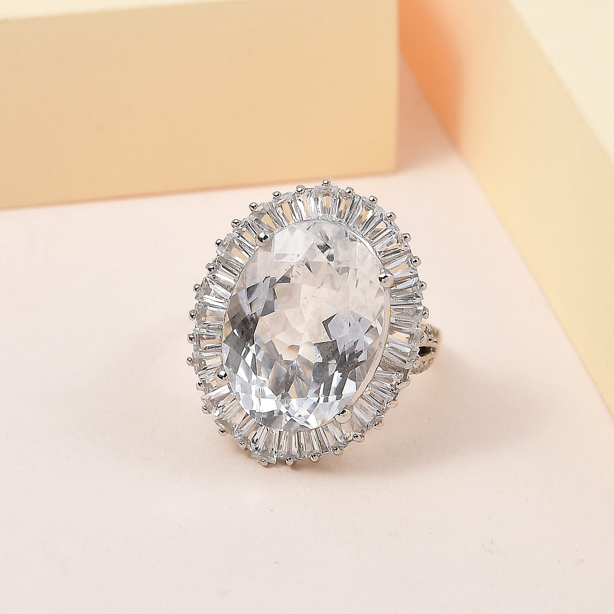 White Topaz Cluster Ring in Platinum Over Sterling Silver 18.35 ctw image number 1