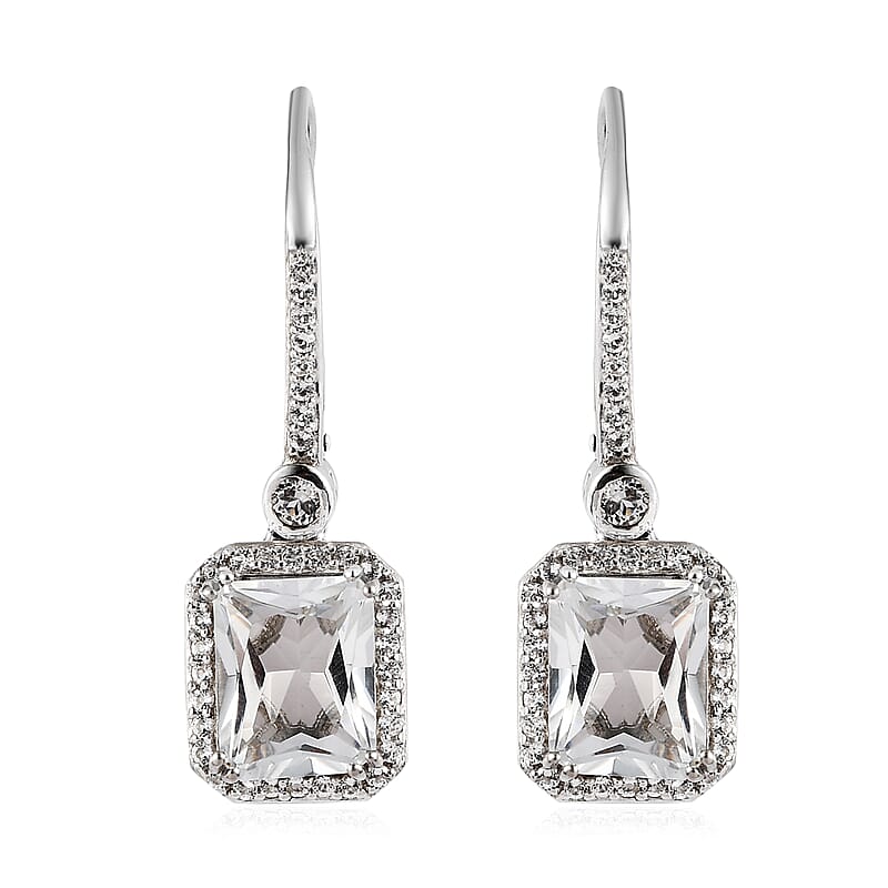 White Topaz Dangling Earrings in Platinum Over Sterling Silver 9.25 ctw
