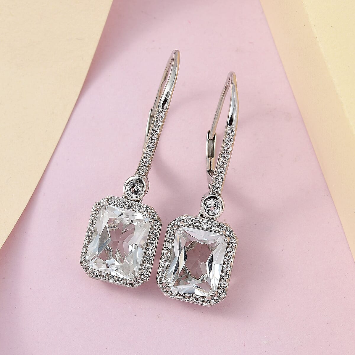 White Topaz Dangling Earrings in Platinum Over Sterling Silver 9.25 ctw image number 1