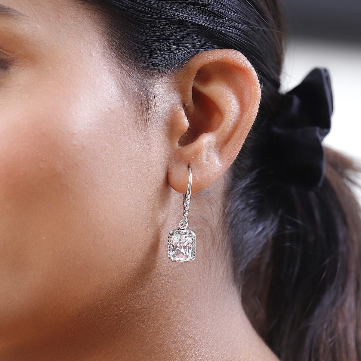 White Topaz Dangling Earrings in Platinum Over Sterling Silver 9.25 ctw image number 2