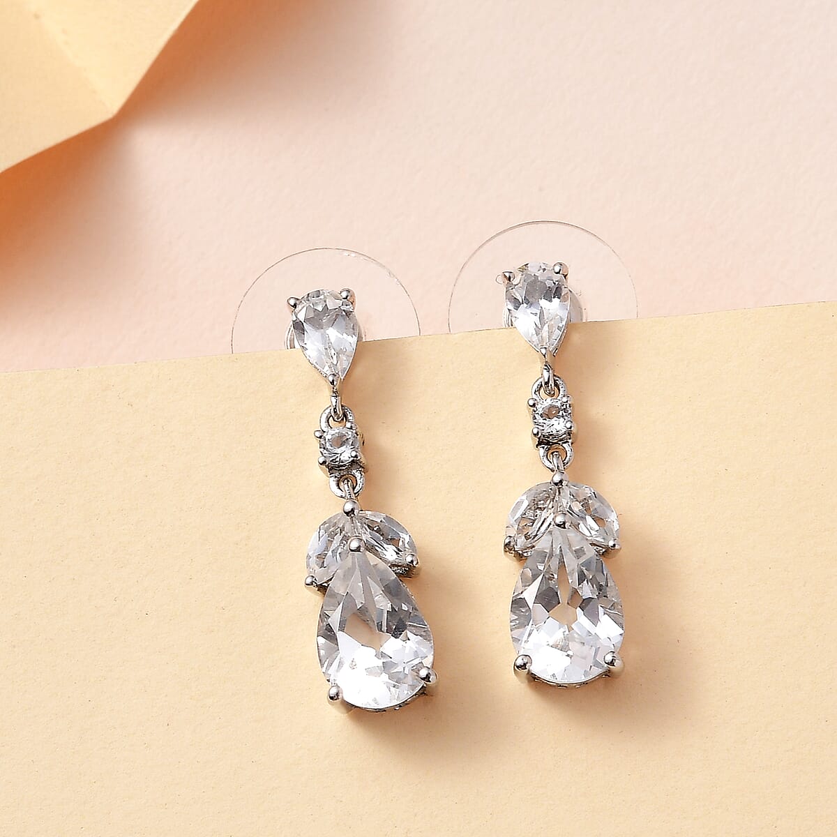White Topaz Dangle Earrings in Platinum Over Sterling Silver 6.75 ctw image number 1