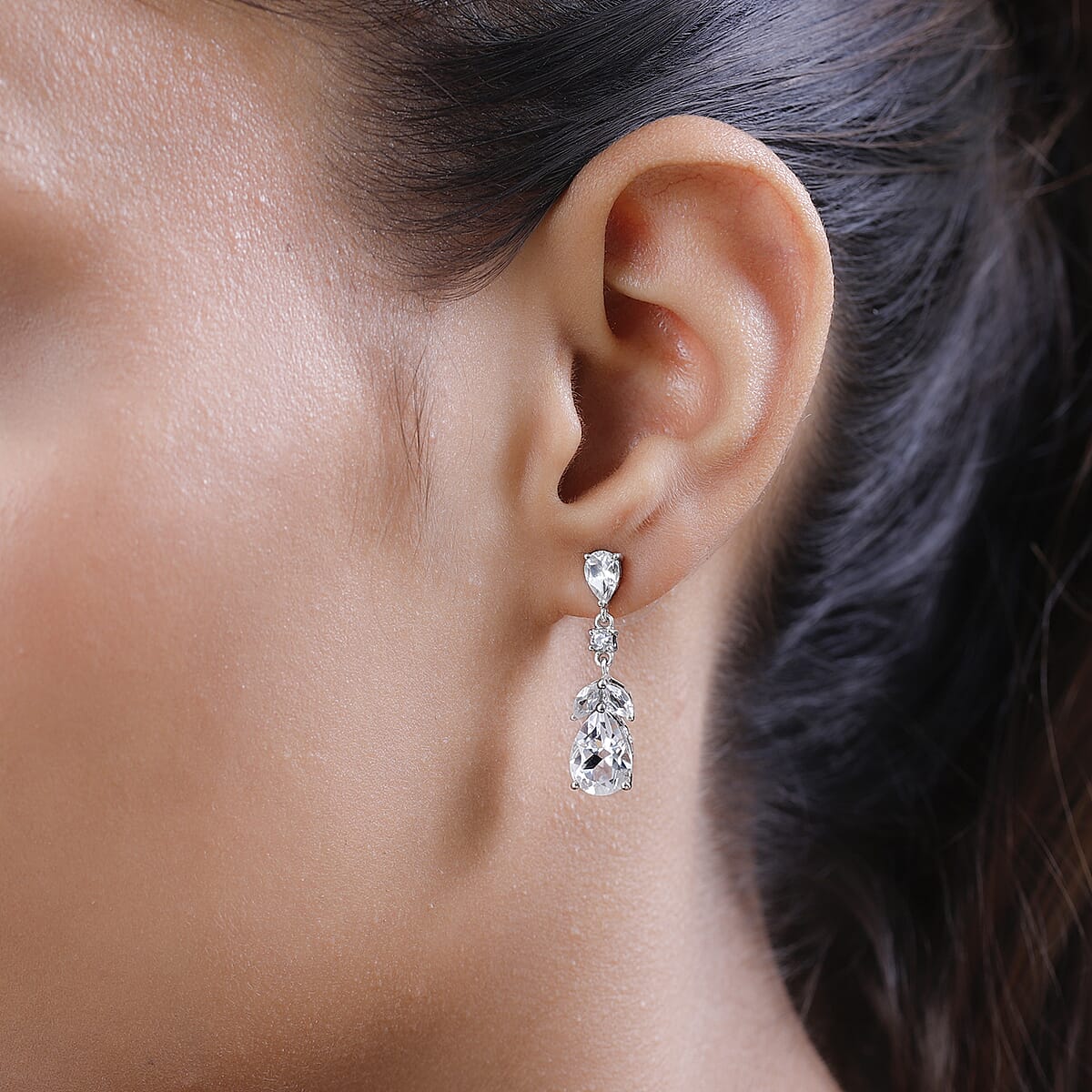 White Topaz Dangle Earrings in Platinum Over Sterling Silver 6.75 ctw image number 2