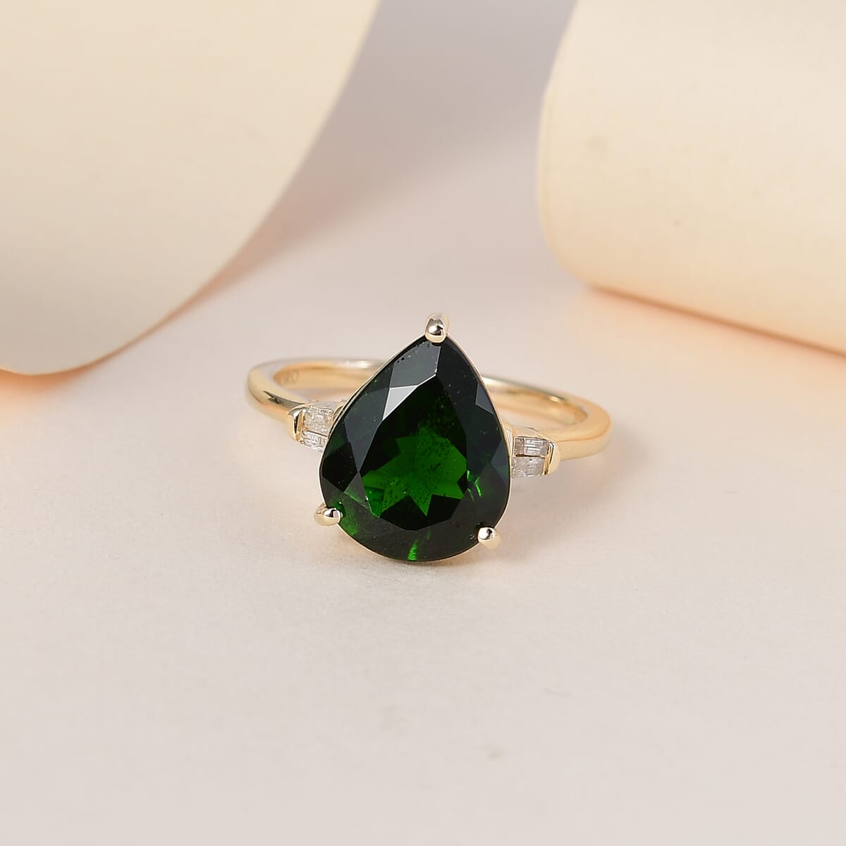 TLV LUXORO 10K Yellow Gold Premium Natural Chrome Diopside, Diamond (G-H, I3) Ring (Size 10.0) (2.60 g) 4.35 ctw image number 1