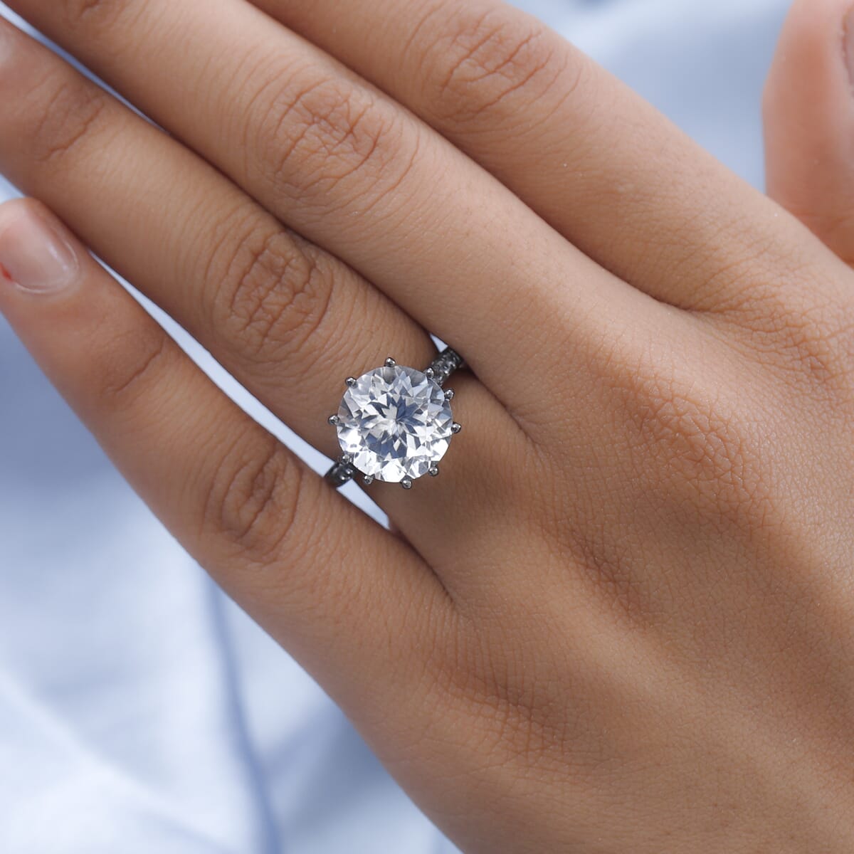 White Topaz Ring in Black Rhodium Over Sterling Silver (Size 10.0) 8.15 ctw image number 2