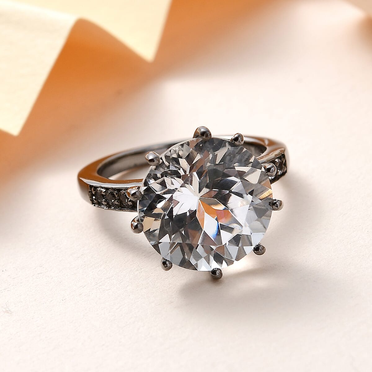 White Topaz Ring in Black Rhodium Over Sterling Silver (Size 9.0) 8.15 ctw image number 1