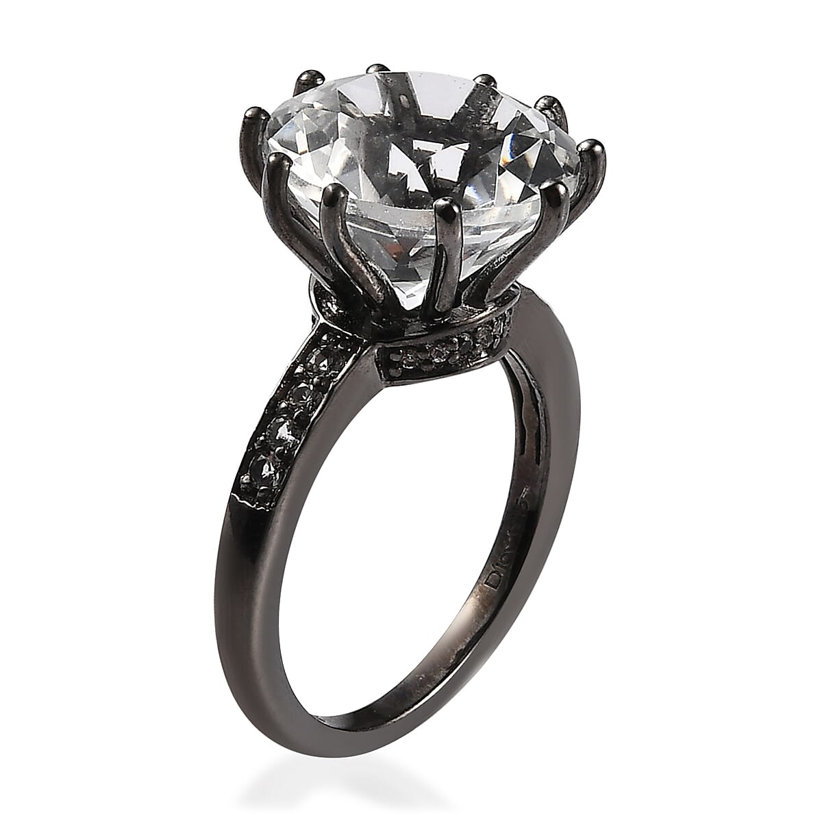 White Topaz Ring in Black Rhodium Over Sterling Silver (Size 9.0) 8.15 ctw image number 3