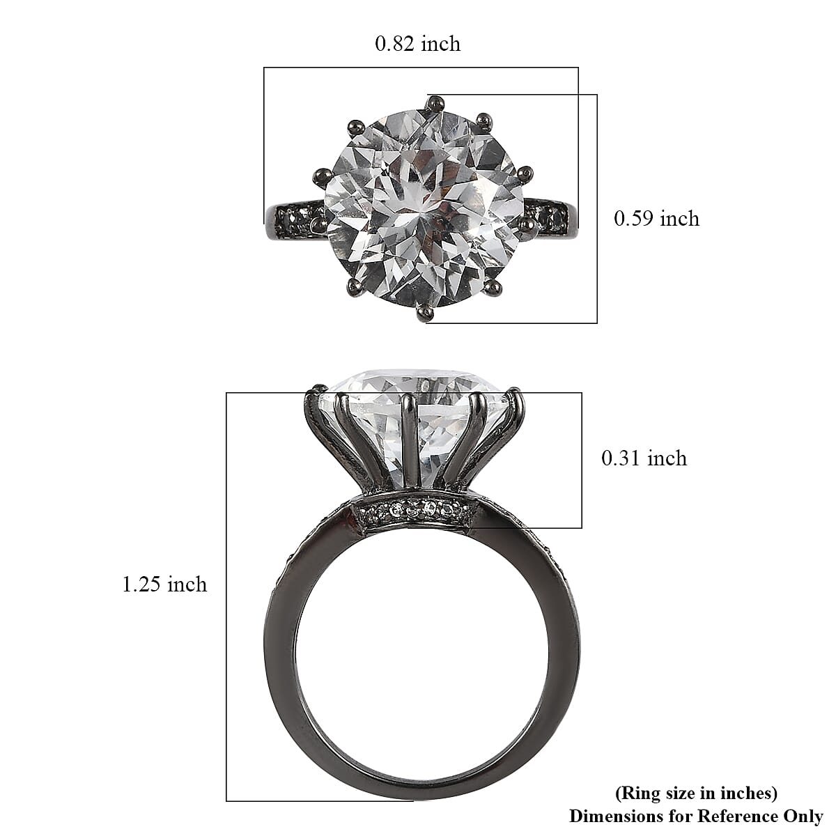 White Topaz Ring in Black Rhodium Over Sterling Silver (Size 9.0) 8.15 ctw image number 5