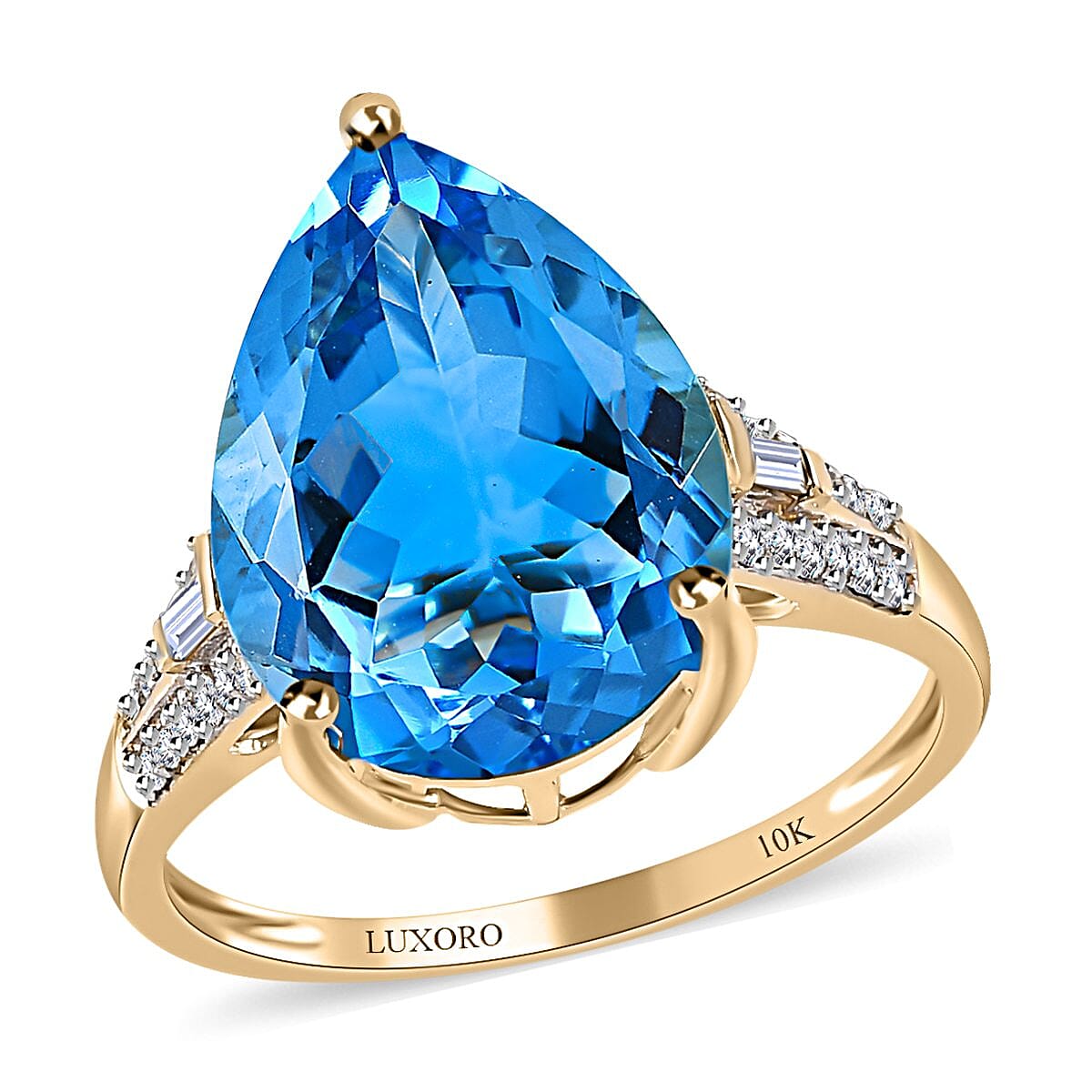 Luxoro 10K Yellow Gold Premium Marambaia Topaz and G-H I3 Diamond Ring (Size 10.0) 10.00 ctw