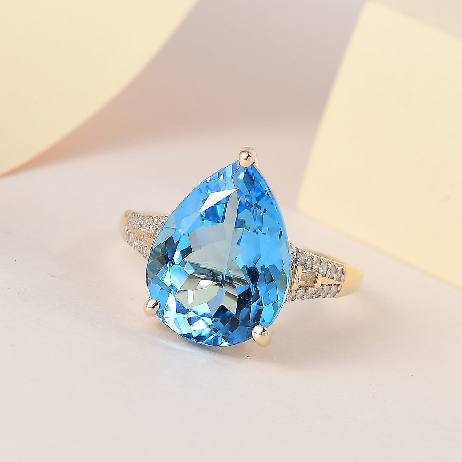 Luxoro 10K Yellow Gold Premium Marambaia Topaz and G-H I3 Diamond Ring (Size 10.0) 10.00 ctw