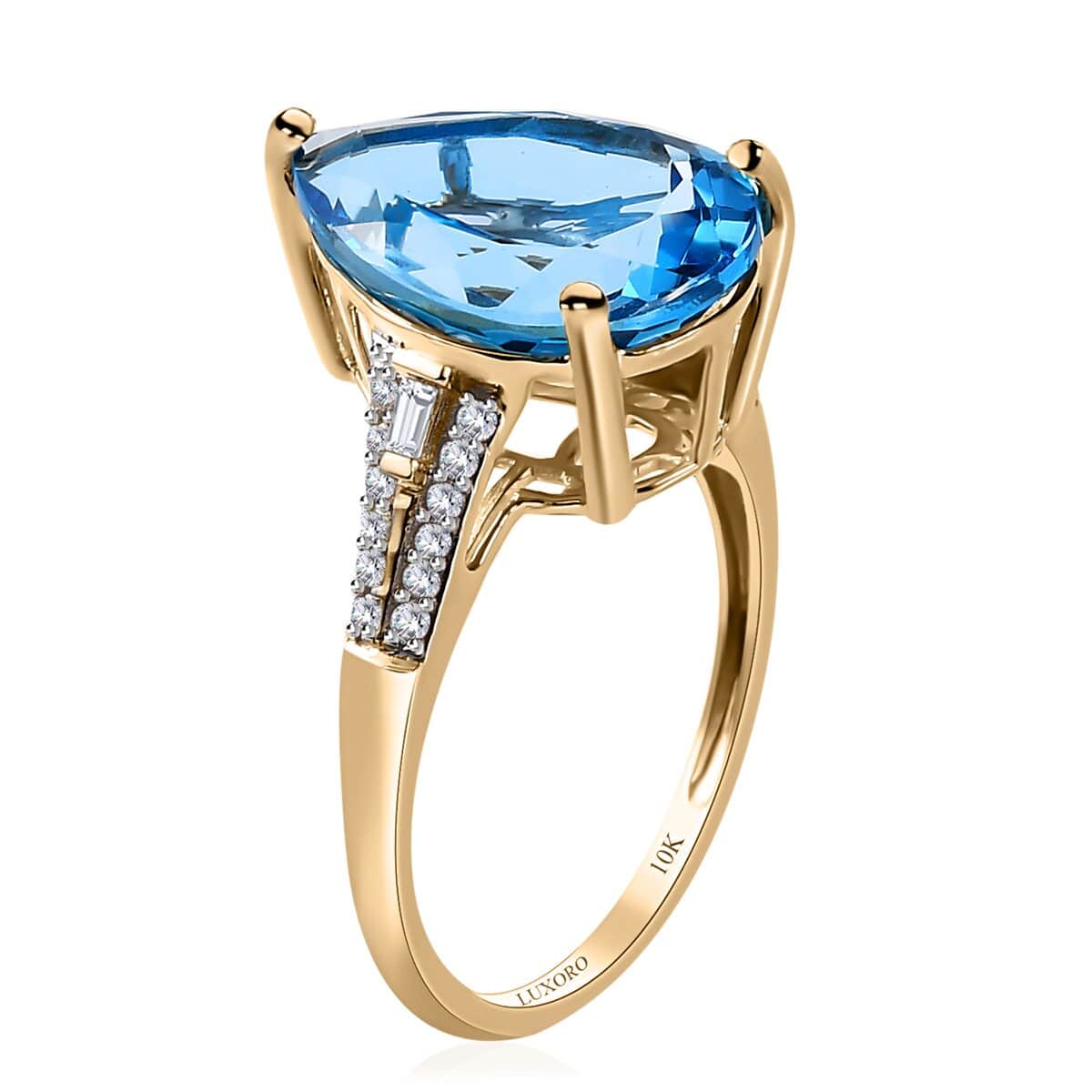 Luxoro 10K Yellow Gold Premium Marambaia Topaz and G-H I3 Diamond Ring 10.00 ctw image number 3