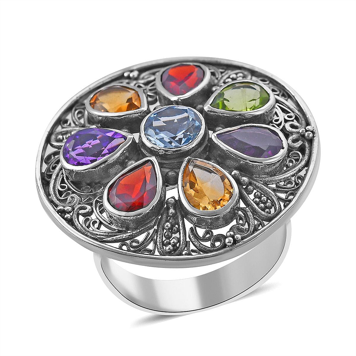 BALI LEGACY Multi Gemstone Ring in Sterling Silver (Size 6.0) (9.70 g) 7.99 ctw image number 0