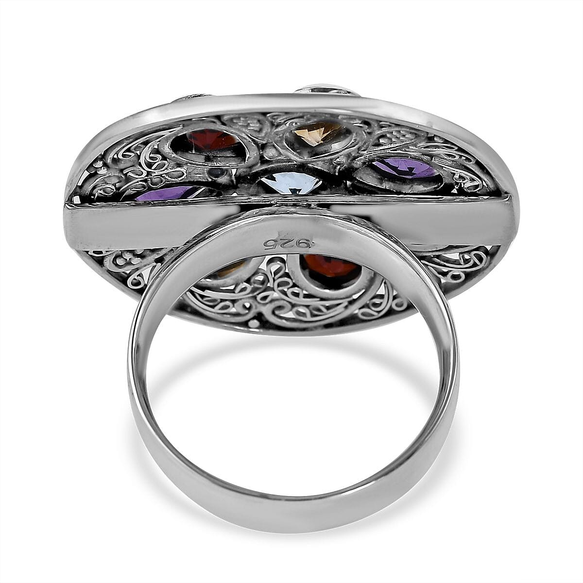 Bali Legacy Multi Gemstone Floral Ring in Sterling Silver (Size 6.0) 4.00 ctw