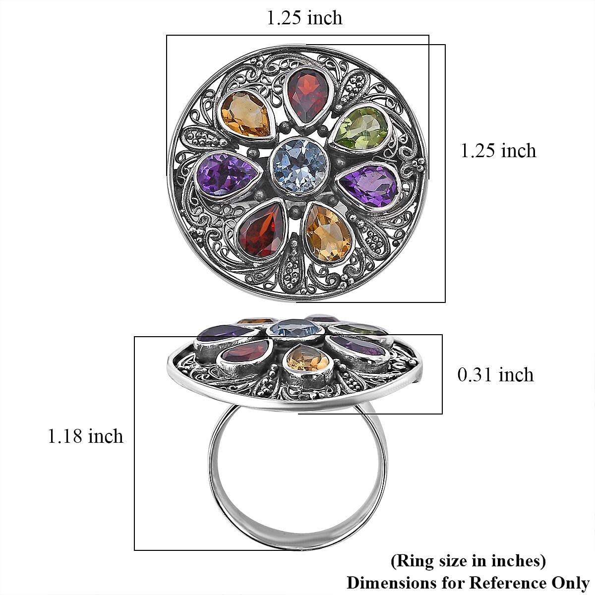 Bali Legacy Multi Gemstone Floral Ring in Sterling Silver (Size 6.0) 4.00 ctw