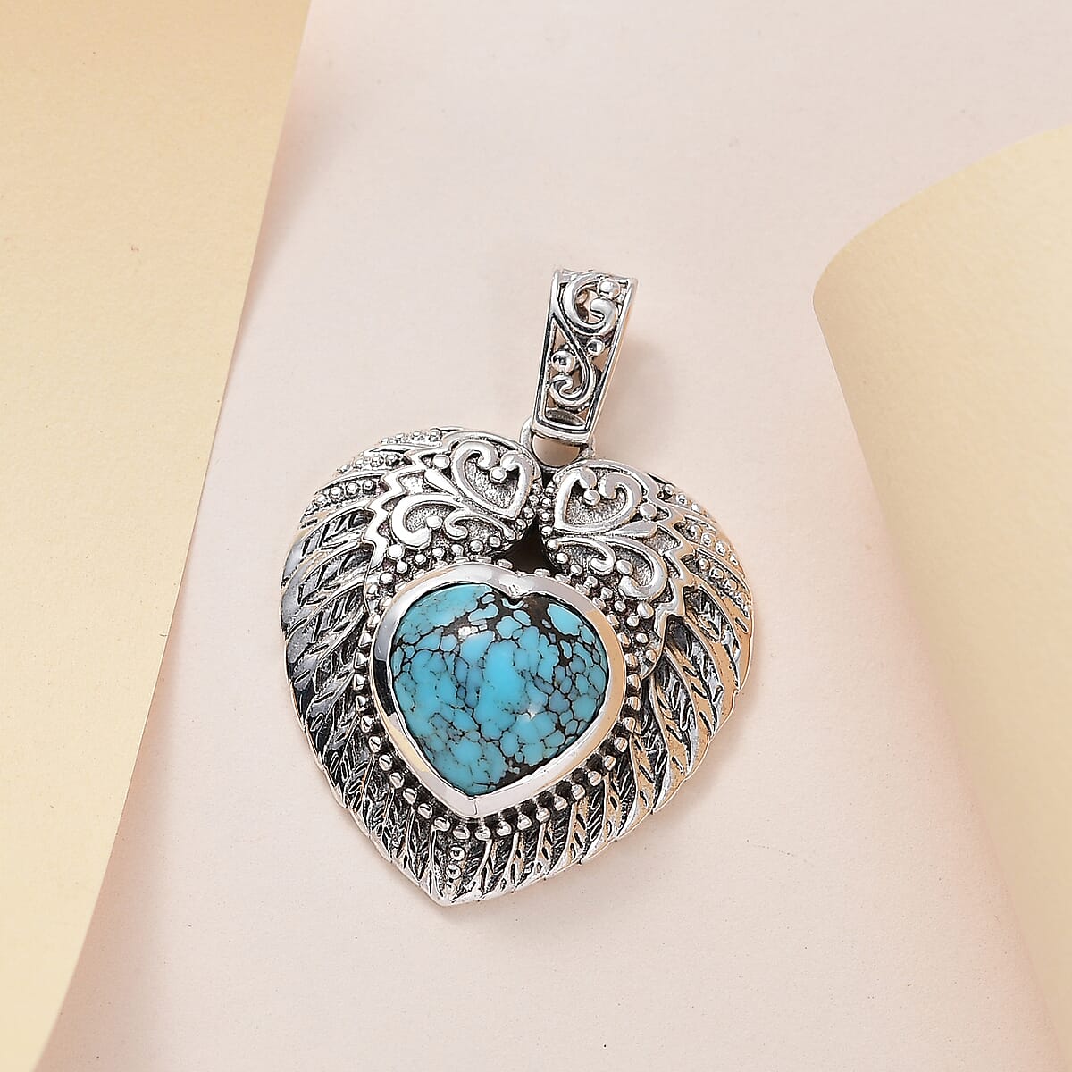 Artisan Crafted Blue Moon Turquoise Heart Pendant in Sterling Silver 5.25 ctw image number 1