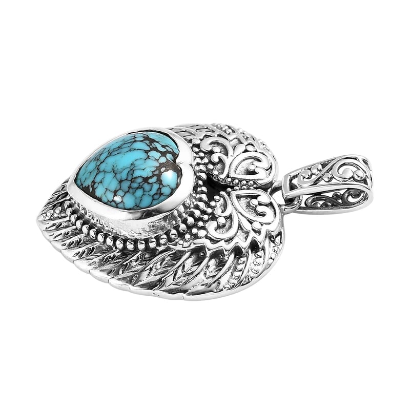 Artisan Crafted Blue Moon Turquoise Heart Pendant in Sterling Silver 5.25 ctw