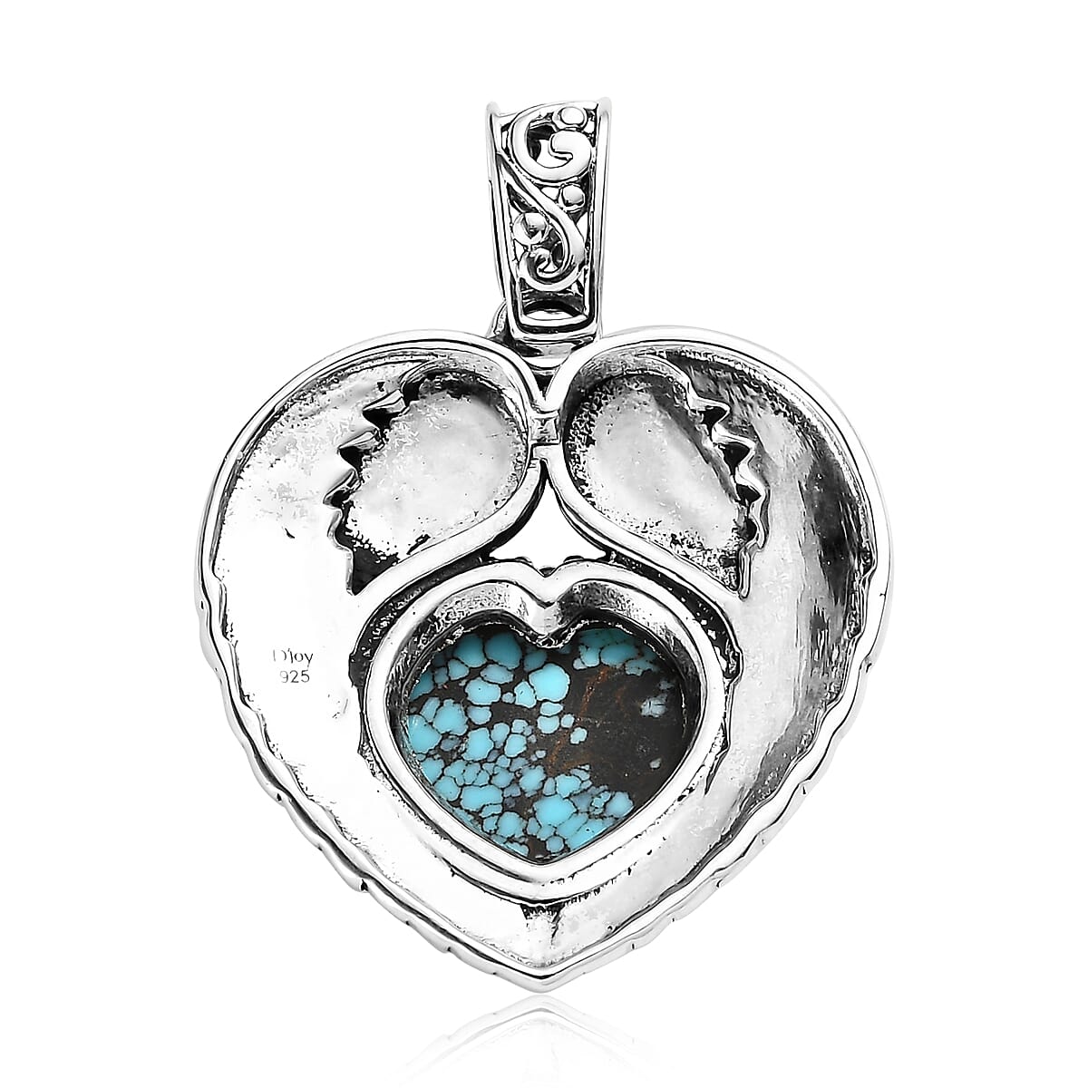 Artisan Crafted Blue Moon Turquoise Heart Pendant in Sterling Silver 5.25 ctw