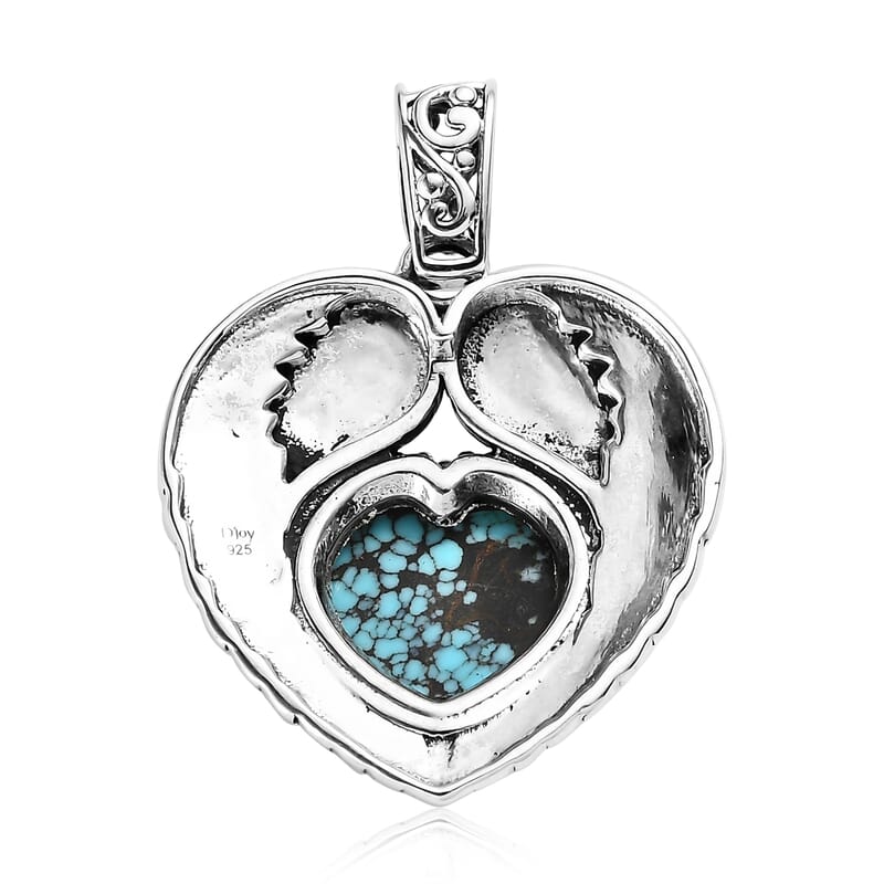 Artisan Crafted Blue Moon Turquoise Heart Pendant in Sterling Silver 5.25 ctw