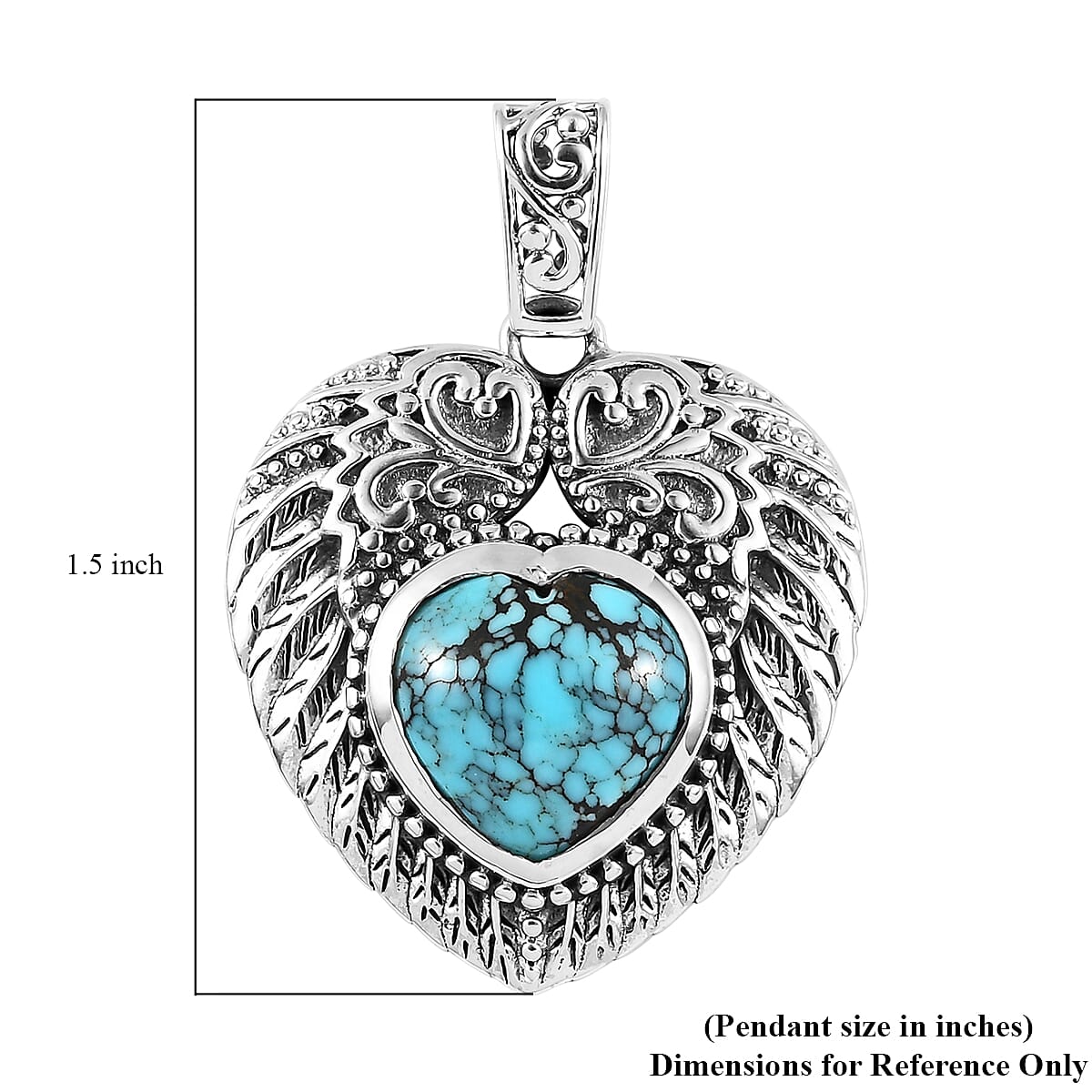 Artisan Crafted Blue Moon Turquoise Heart Pendant in Sterling Silver 5.25 ctw
