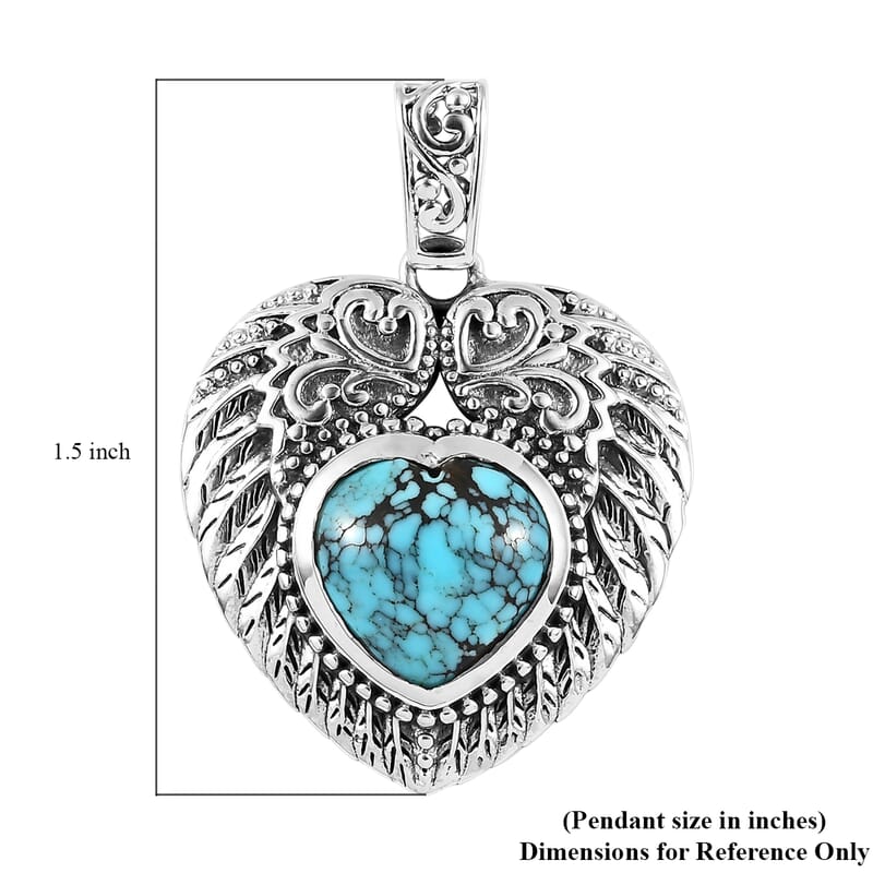 Artisan Crafted Blue Moon Turquoise Heart Pendant in Sterling Silver 5.25 ctw