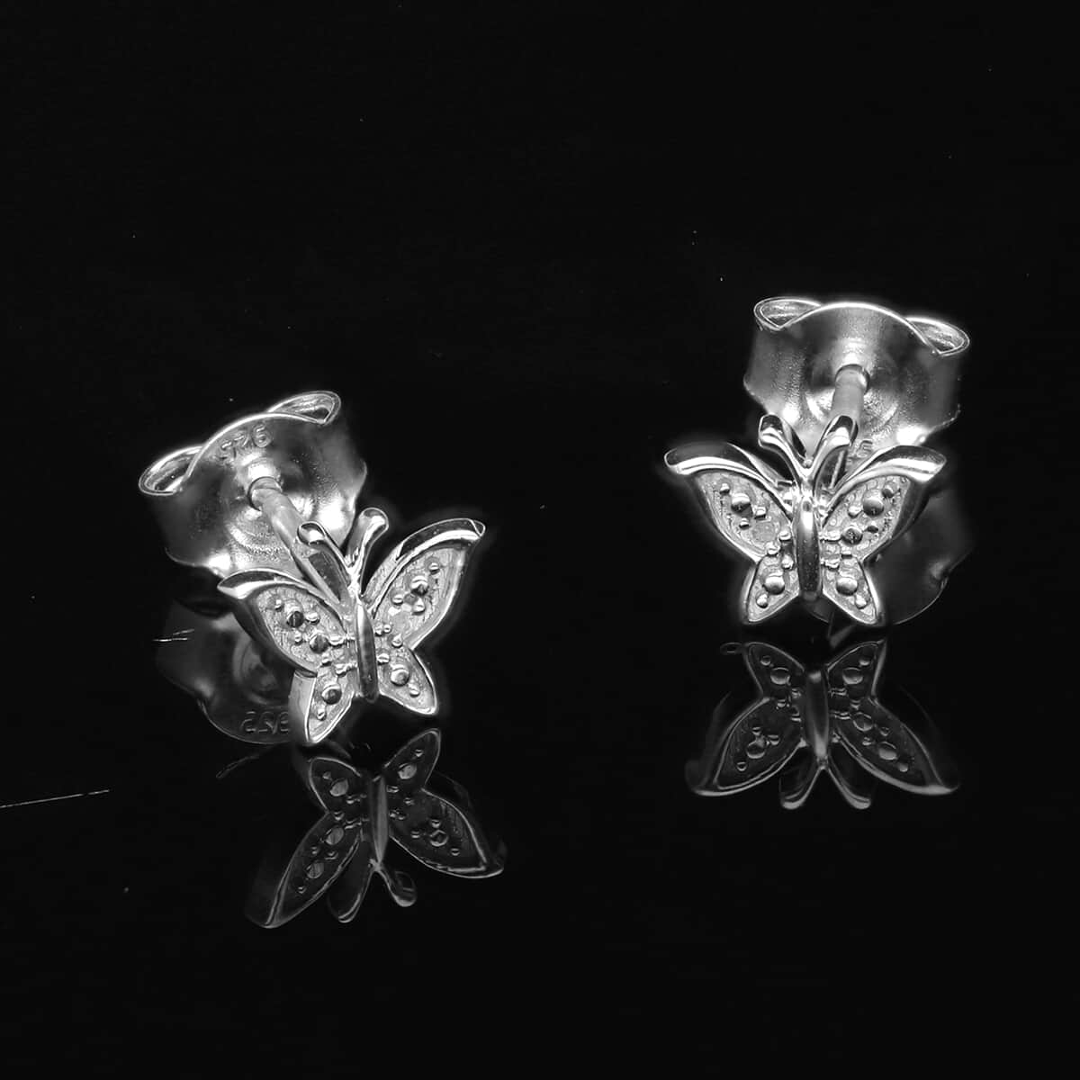 Diamond Accent Butterfly Earrings in Platinum Over Sterling Silver image number 1