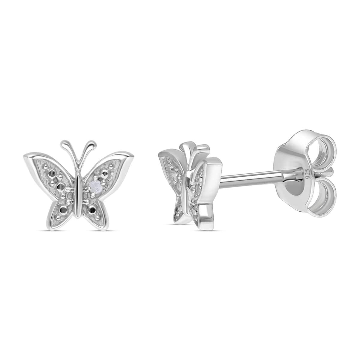 Diamond Accent Butterfly Earrings in Platinum Over Sterling Silver image number 3