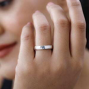 Santamaria Aquamarine 0.09 ctw Band Ring in Platinum Over Sterling Silver (Size 6.5)
