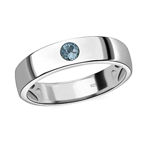 Santamaria Aquamarine 0.09 ctw Band Ring in Platinum Over Sterling Silver (Size 6.5)