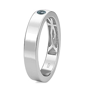 Santamaria Aquamarine 0.09 ctw Band Ring in Platinum Over Sterling Silver (Size 6.5)