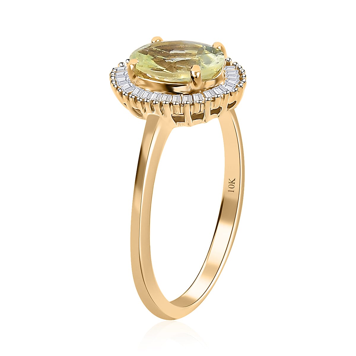 Luxoro 10K Yellow Gold Premium Natural Chrysoberyl and Diamond Halo Ring (Size 6.0) 1.65 ctw