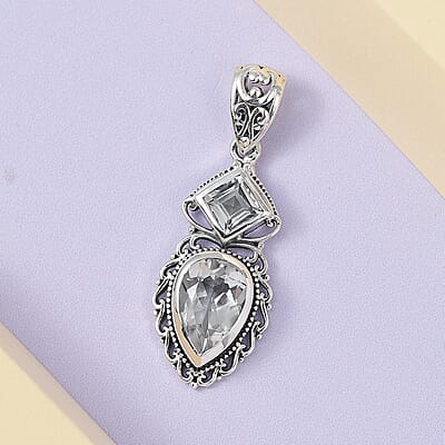 Artisan Crafted White Topaz Pendant in Sterling Silver 6.75 ctw