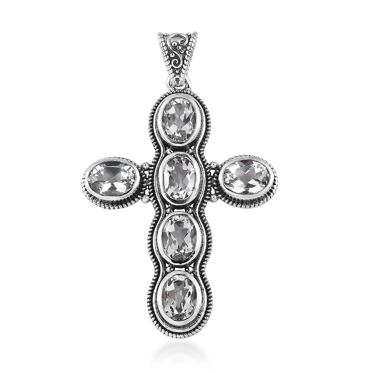Artisan Crafted White Topaz 8.75 ctw Cross Pendant without Chain in Sterling Silver