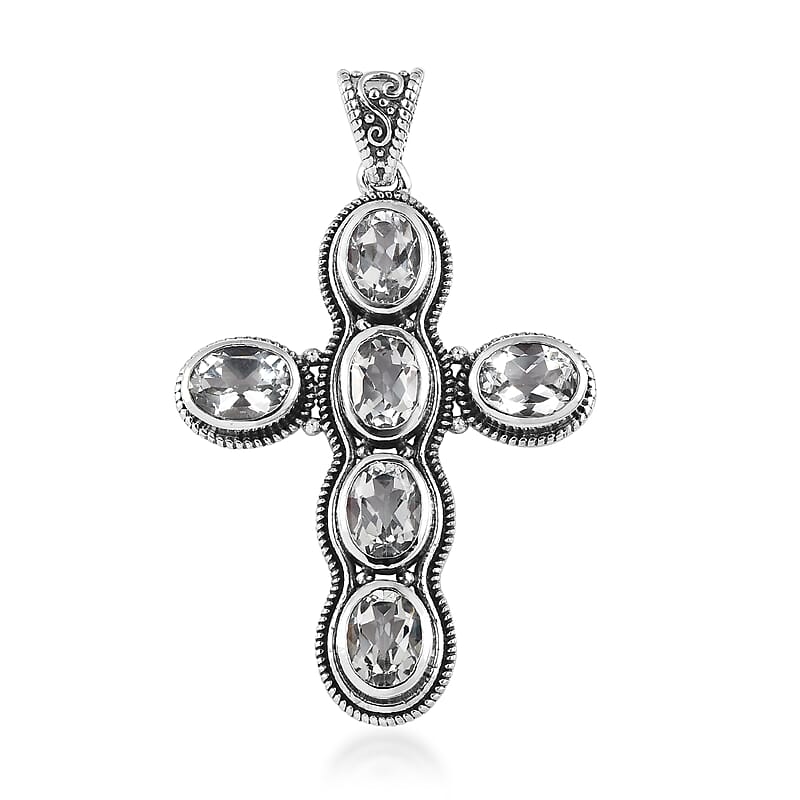 Artisan Crafted White Topaz 8.75 ctw Cross Pendant without Chain in Sterling Silver