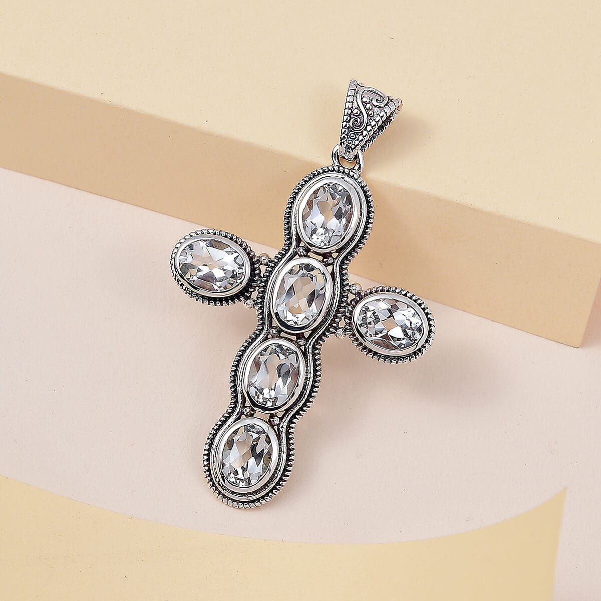 Artisan Crafted White Topaz 8.75 ctw Cross Pendant without Chain in Sterling Silver image number 1