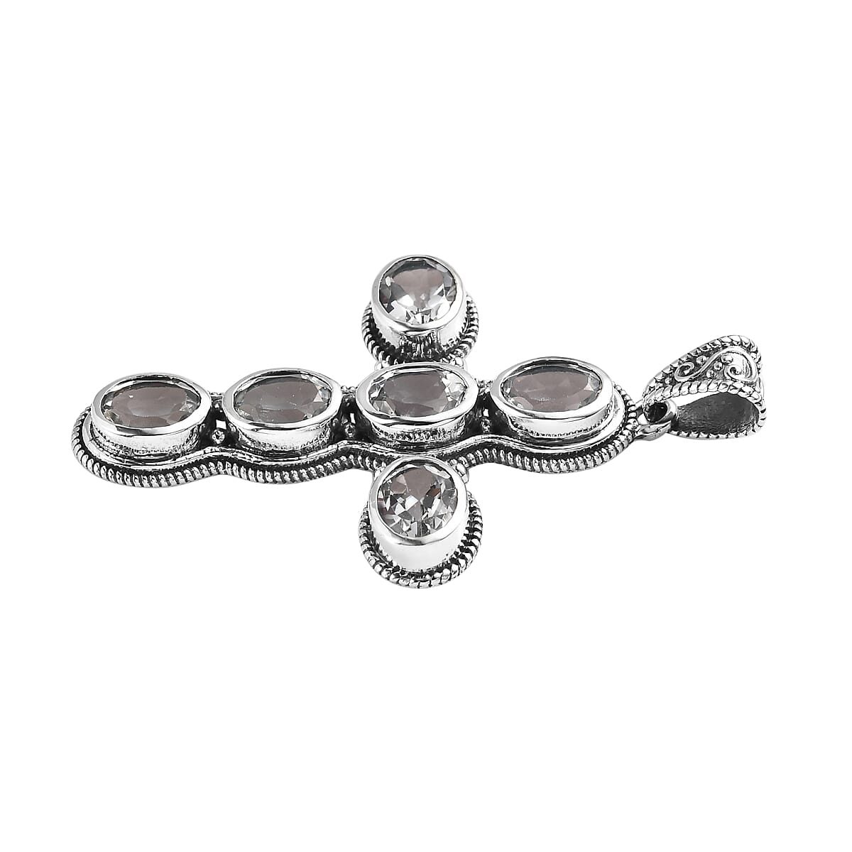 Artisan Crafted White Topaz 8.75 ctw Cross Pendant without Chain in Sterling Silver image number 3