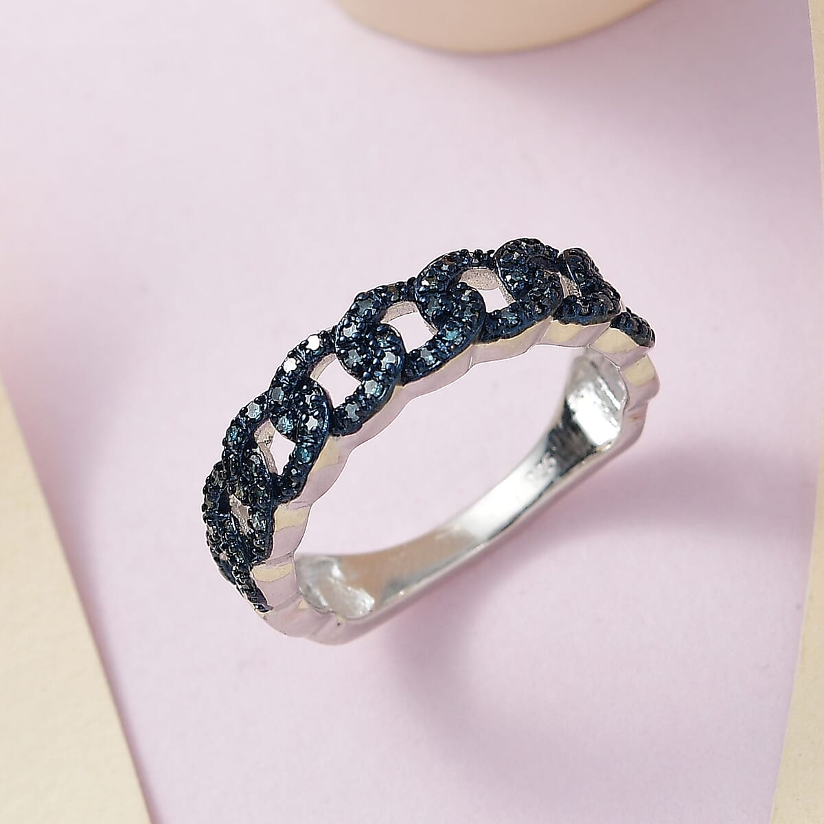Blue Diamond Chain Band Ring in Platinum Over Sterling Silver (Size 10.0) 0.33 ctw image number 1