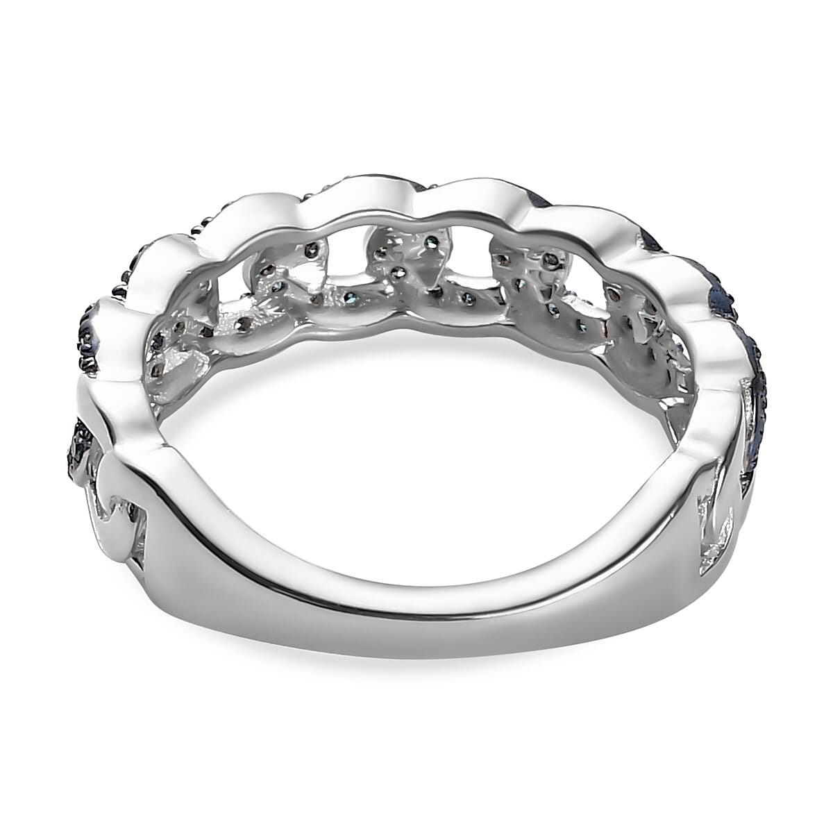 Blue Diamond Chain Band Ring in Platinum Over Sterling Silver (Size 10.0) 0.33 ctw image number 4