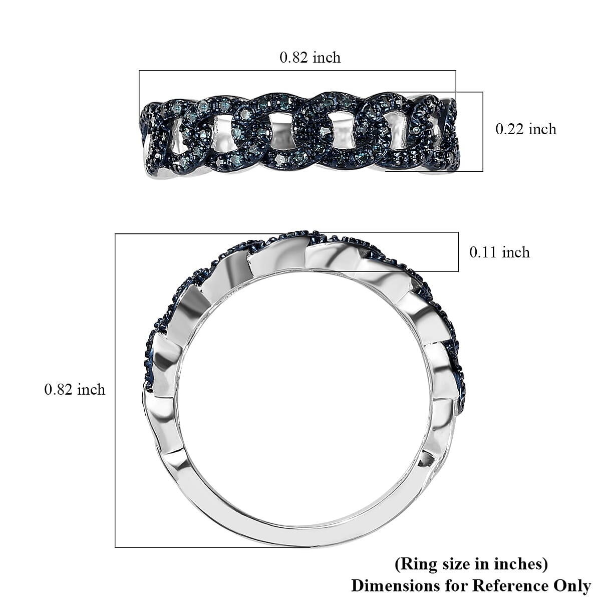 Blue Diamond Chain Band Ring in Platinum Over Sterling Silver (Size 10.0) 0.33 ctw image number 5