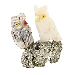 Multi Gemstone Carved Owl Couple Approx. 220ctw