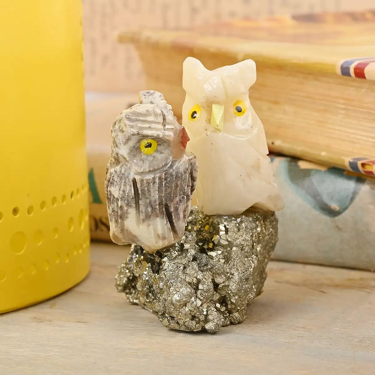 Multi Gemstone Carved Owl Couple Approx. 220ctw image number 1